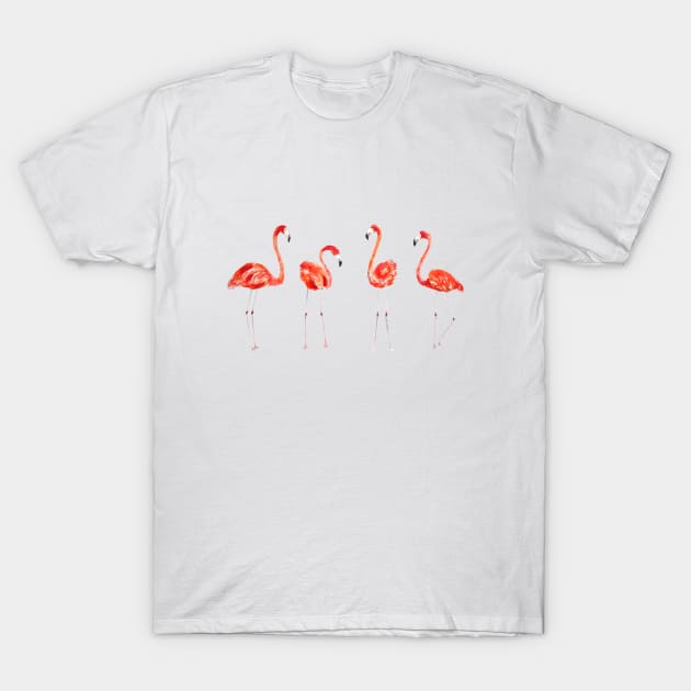 4 flamingos watercolor  painting T-Shirt by colorandcolor